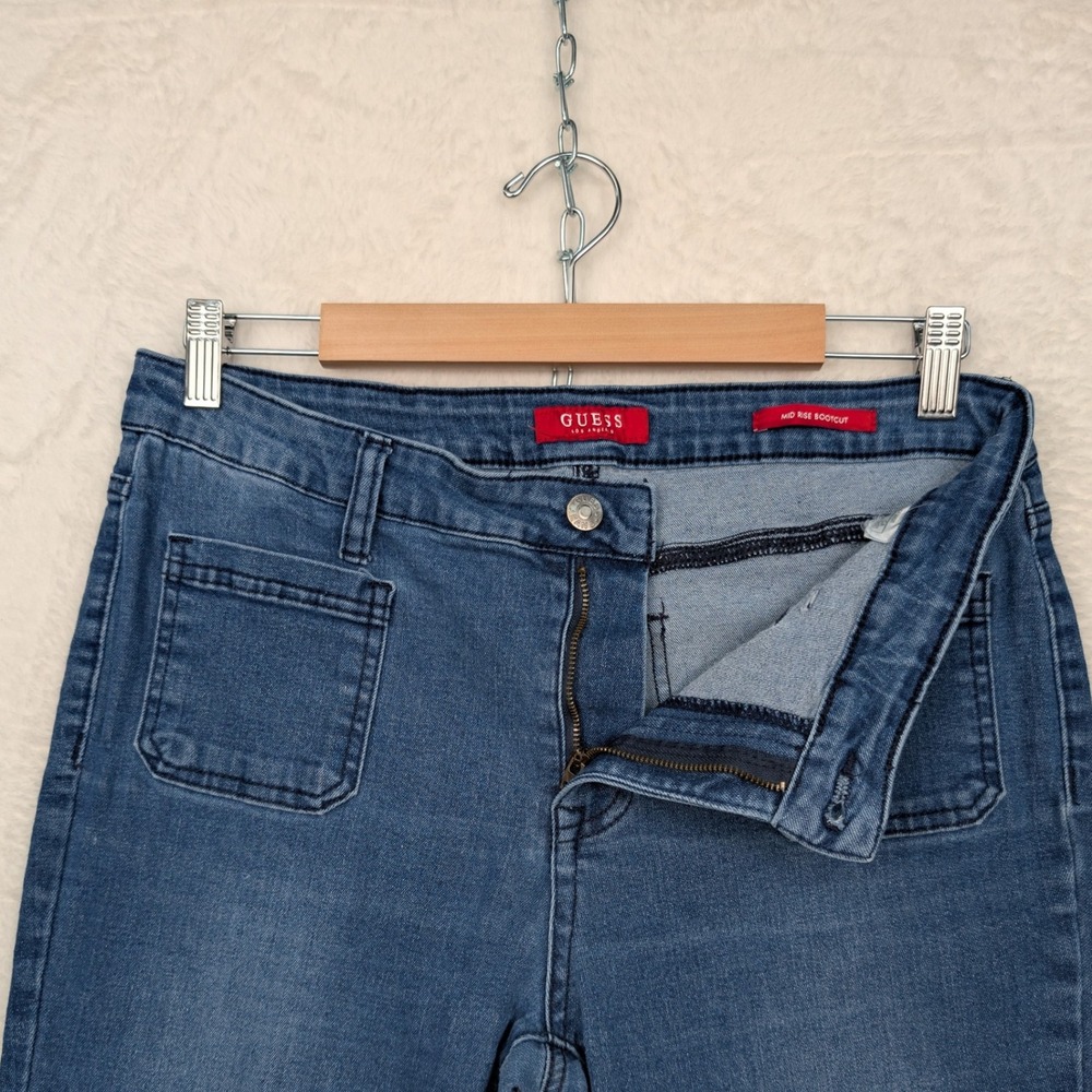 Guess Jeans Women's 31x28 Blue Mid Rise Bootcut Patch Pocket Stretch Triangle